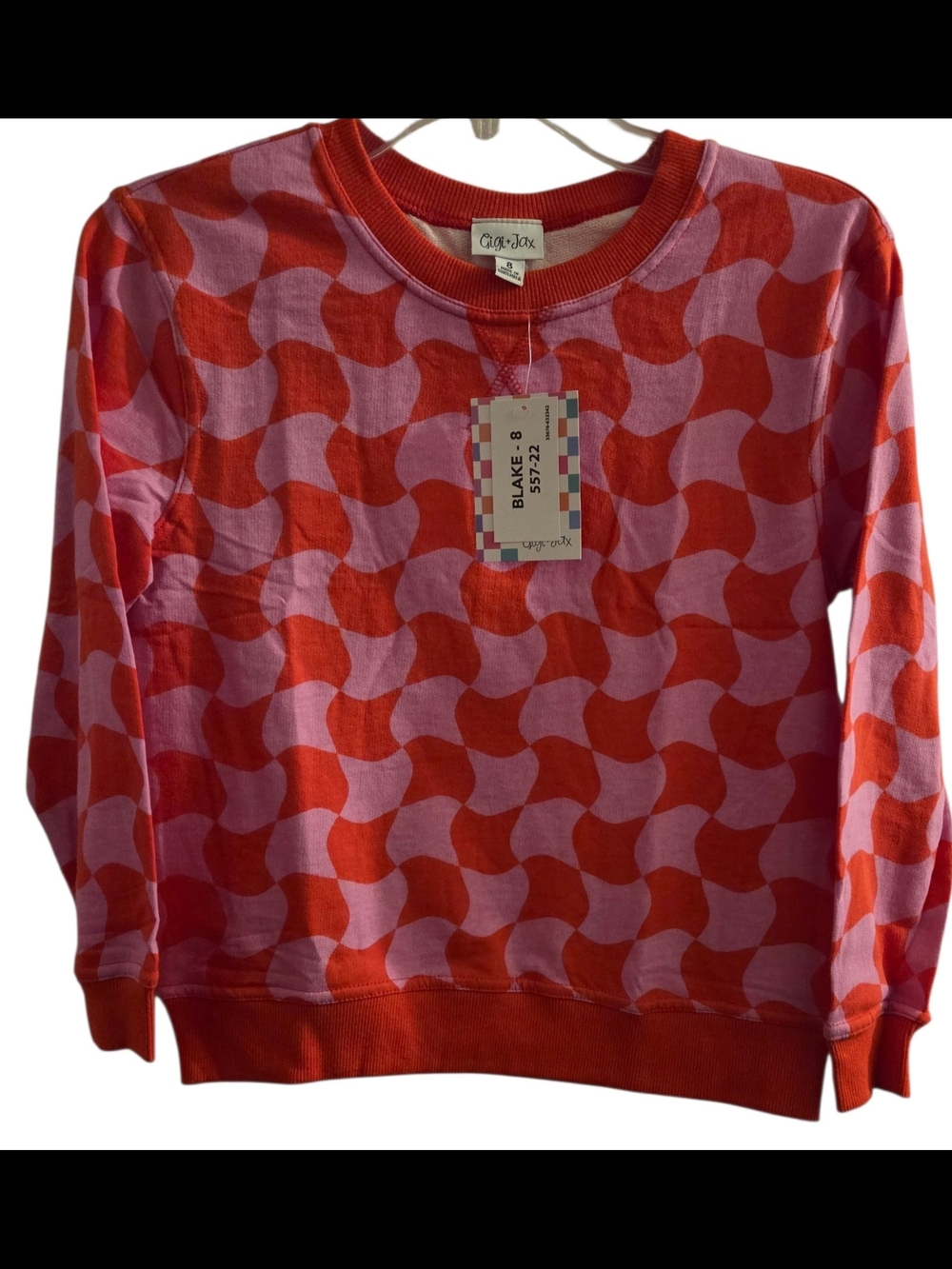 LuLaRoe Pink and Red Wavy Pattern Crewneck Sweatshirt